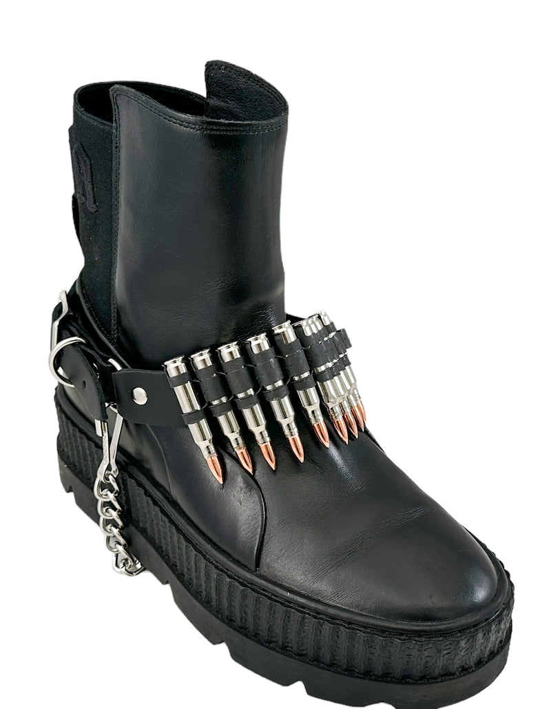 LINKED  BULLET BOOTSTRAP OVER LEATHER