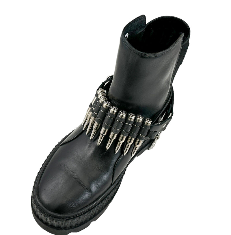 LINKED  BULLET BOOTSTRAP OVER LEATHER