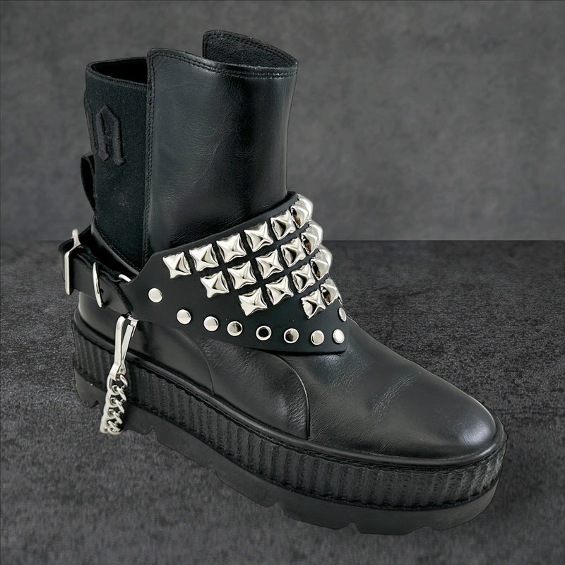 PYRAMID STUDDED TRIANGULAR   BOOTSTRAP OVER LEATHER