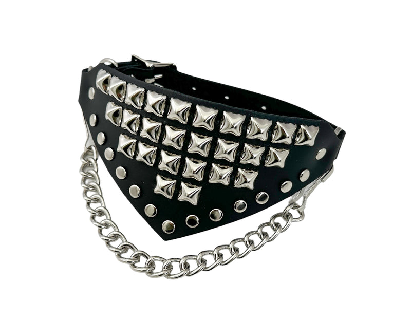 PYRAMID STUDDED TRIANGULAR   BOOTSTRAP OVER LEATHER