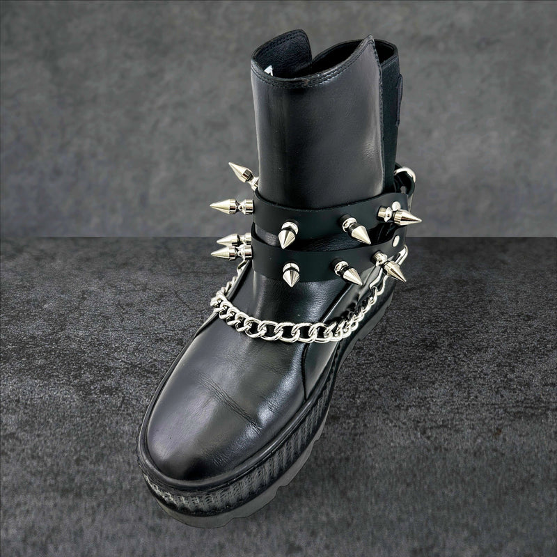 SPIKE 1" DOUBLE STRAP  BOOTSTRAP LEATHER