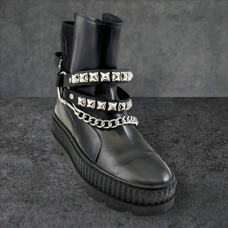 PYRAMID  STUDDED  DOUBLE STRAP  BOOTSTRAP LEATHER