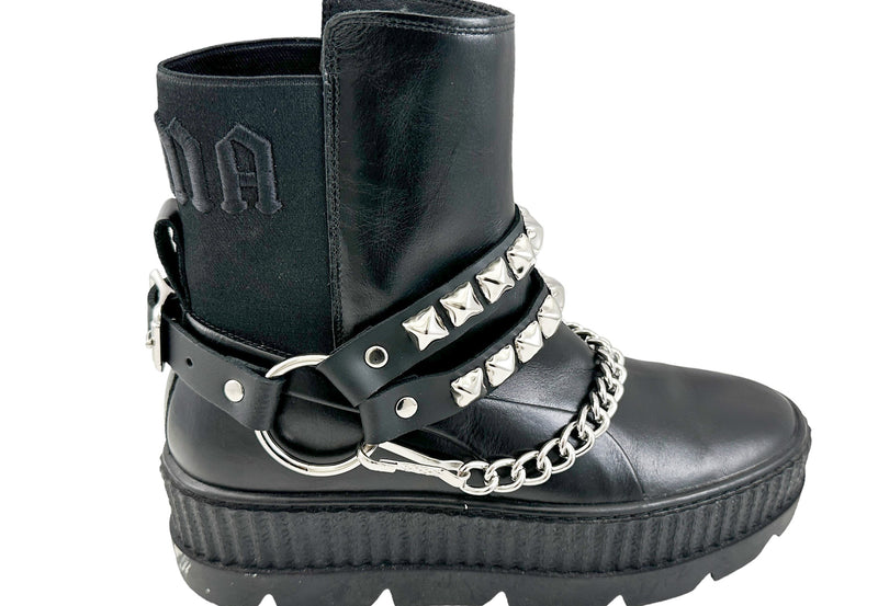 PYRAMID  STUDDED  DOUBLE STRAP  BOOTSTRAP LEATHER