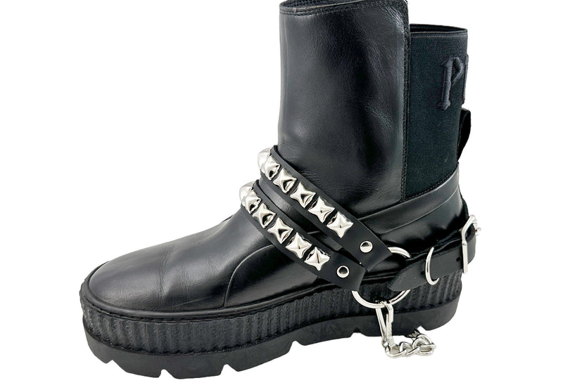 PYRAMID  STUDDED  DOUBLE STRAP  BOOTSTRAP LEATHER