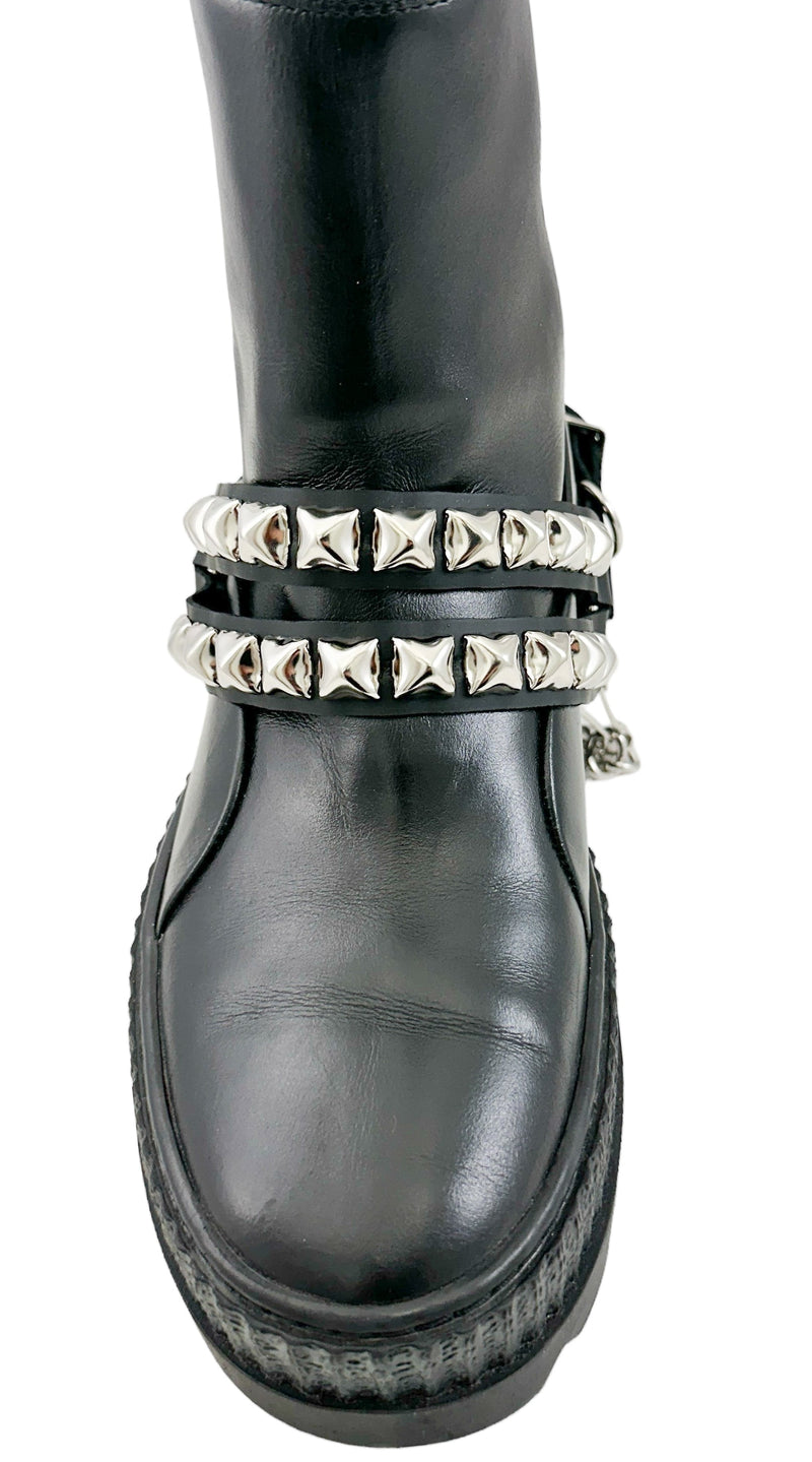 PYRAMID  STUDDED  DOUBLE STRAP  BOOTSTRAP LEATHER