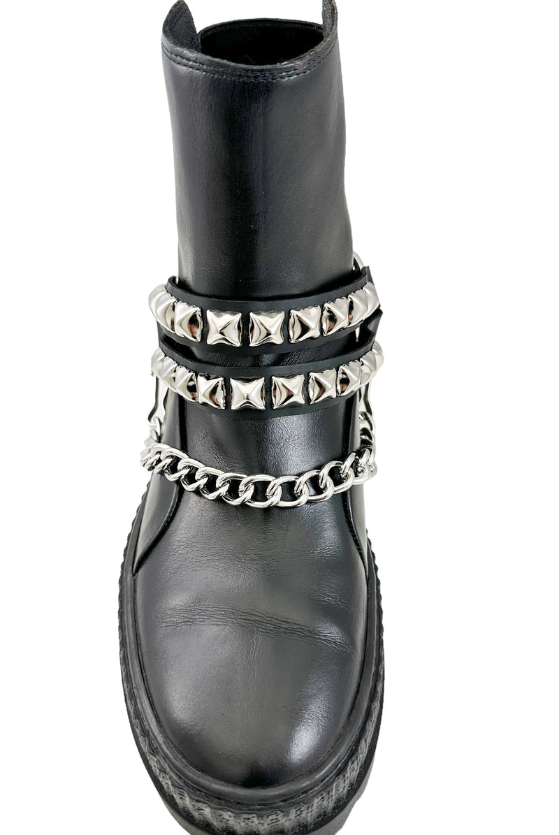 PYRAMID  STUDDED  DOUBLE STRAP  BOOTSTRAP LEATHER