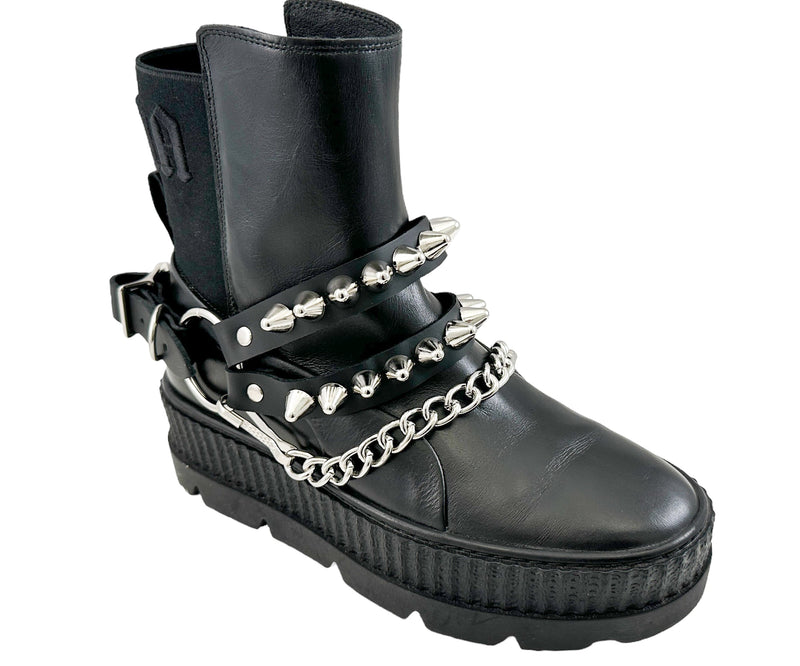 UK 77 STUDDED  DOUBLE STRAP  BOOTSTRAP LEATHER