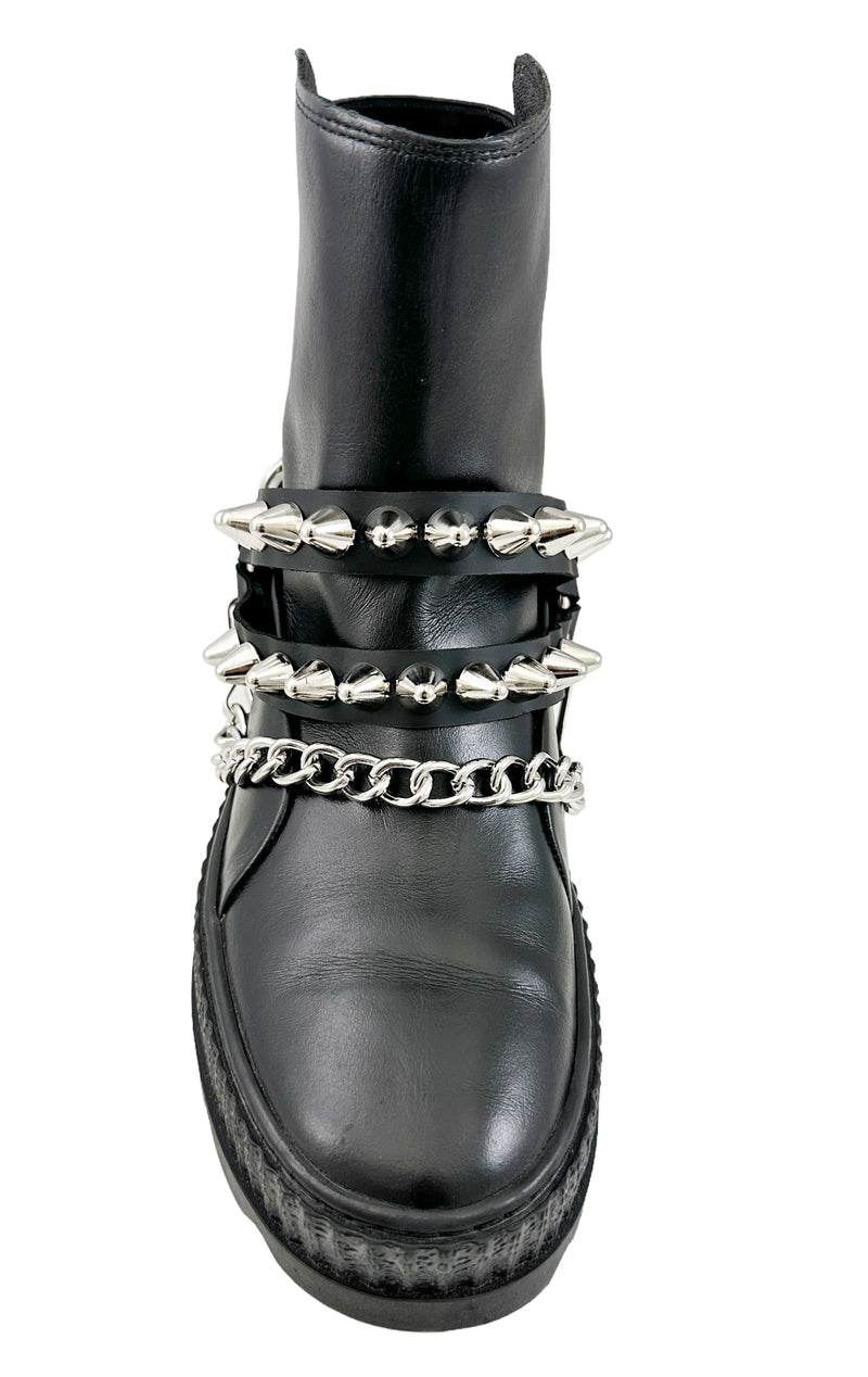 UK 77 STUDDED  DOUBLE STRAP  BOOTSTRAP LEATHER