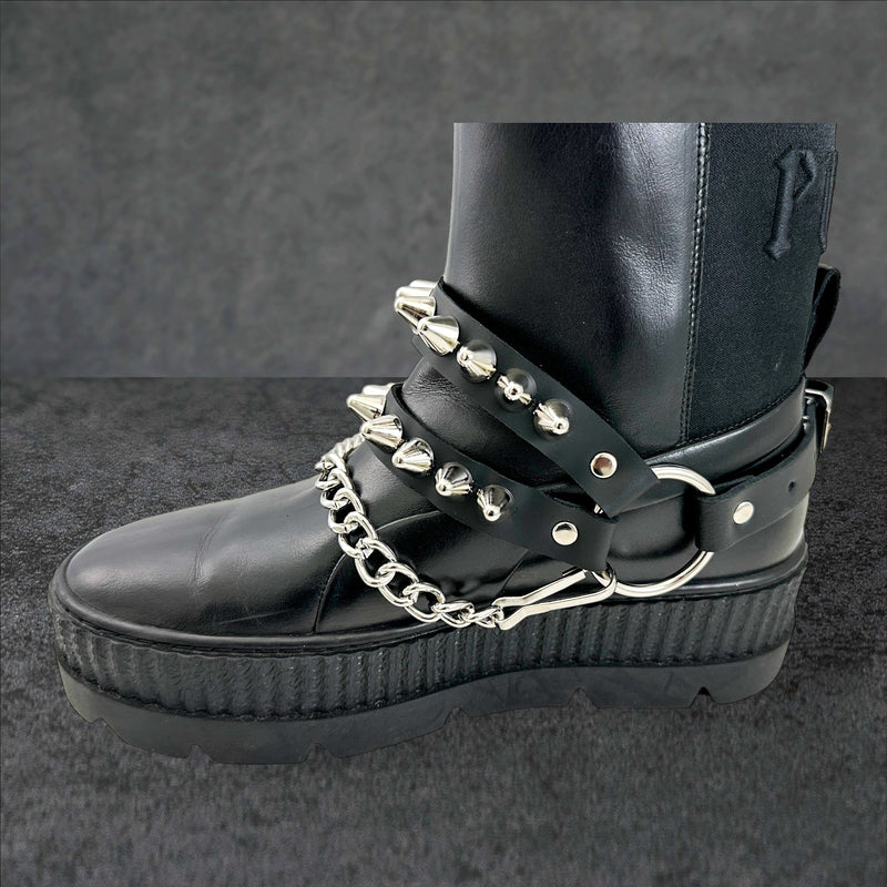 UK 77 STUDDED  DOUBLE STRAP  BOOTSTRAP LEATHER