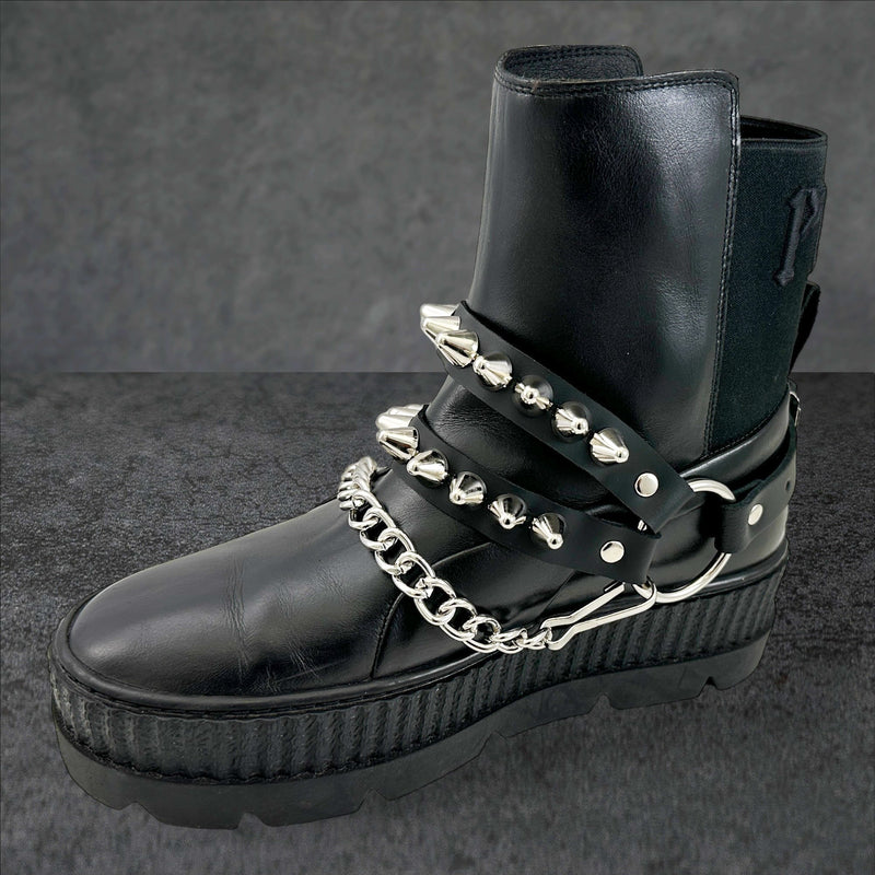 UK 77 STUDDED  DOUBLE STRAP  BOOTSTRAP LEATHER