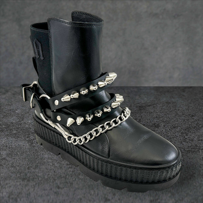 UK 77 STUDDED  DOUBLE STRAP  BOOTSTRAP LEATHER