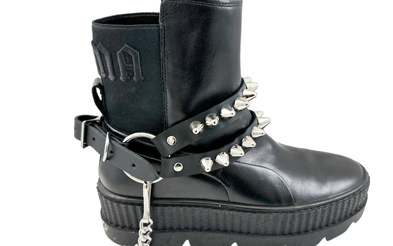 UK 77 STUDDED  DOUBLE STRAP  BOOTSTRAP LEATHER