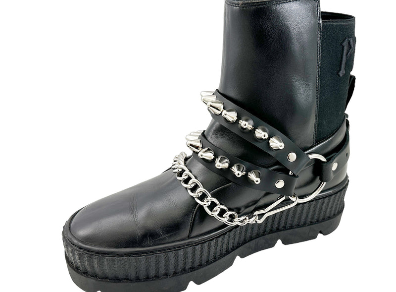 UK 77 STUDDED  DOUBLE STRAP  BOOTSTRAP LEATHER