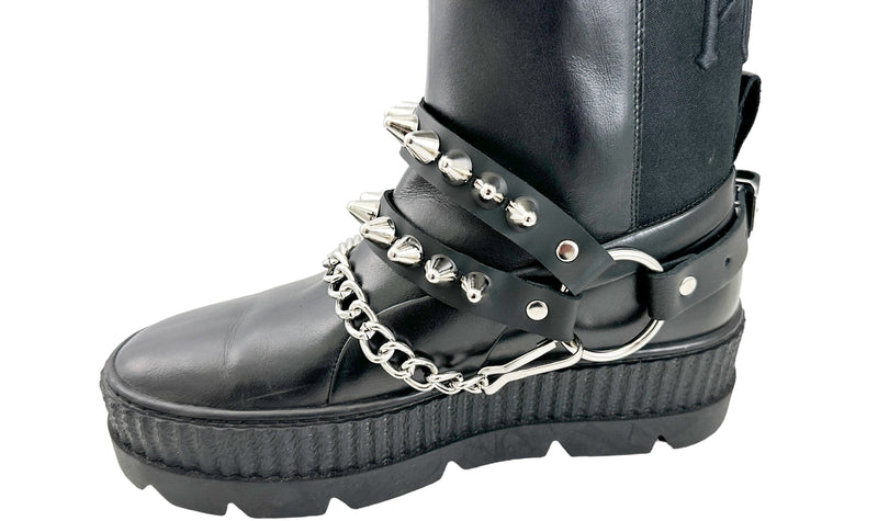 UK 77 STUDDED  DOUBLE STRAP  BOOTSTRAP LEATHER