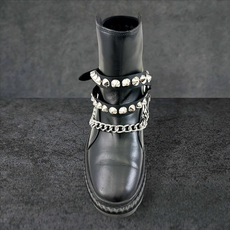 CONICAL  STUDDED  DOUBLE STRAP  BOOTSTRAP LEATHER