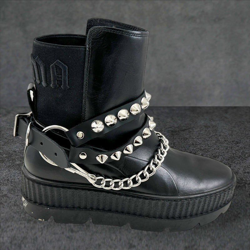 CONICAL  STUDDED  DOUBLE STRAP  BOOTSTRAP LEATHER