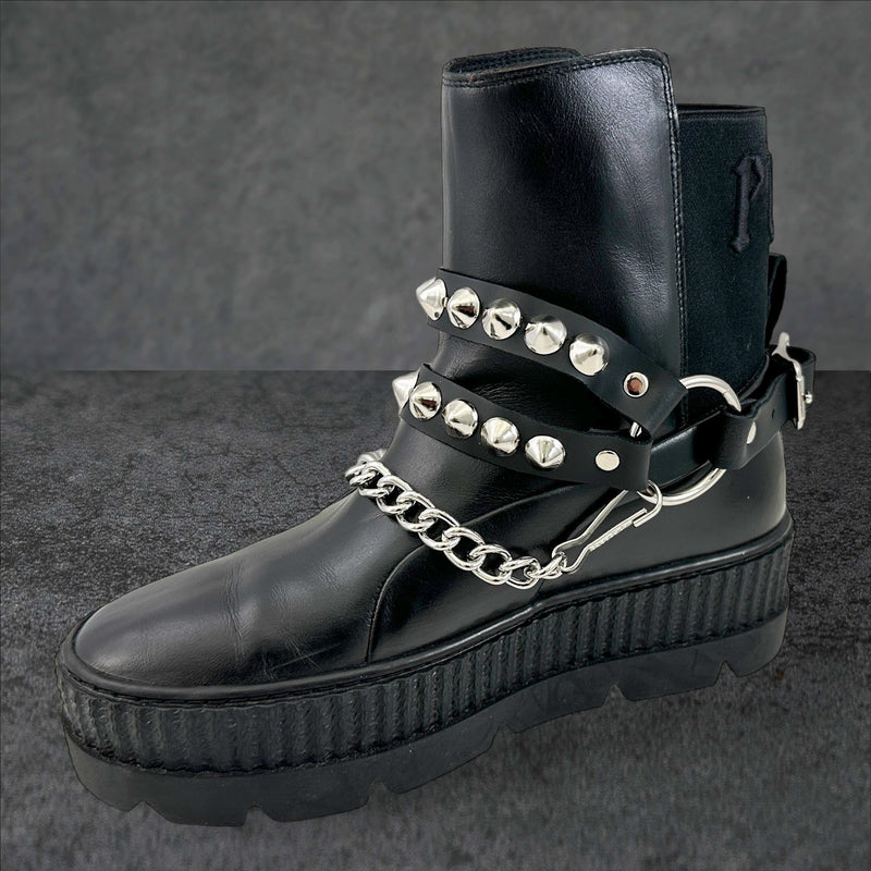 CONICAL  STUDDED  DOUBLE STRAP  BOOTSTRAP LEATHER