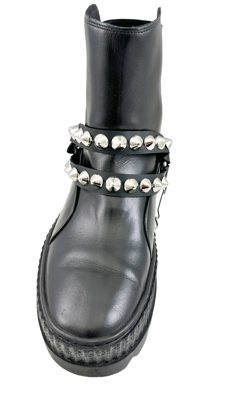 CONICAL  STUDDED  DOUBLE STRAP  BOOTSTRAP LEATHER