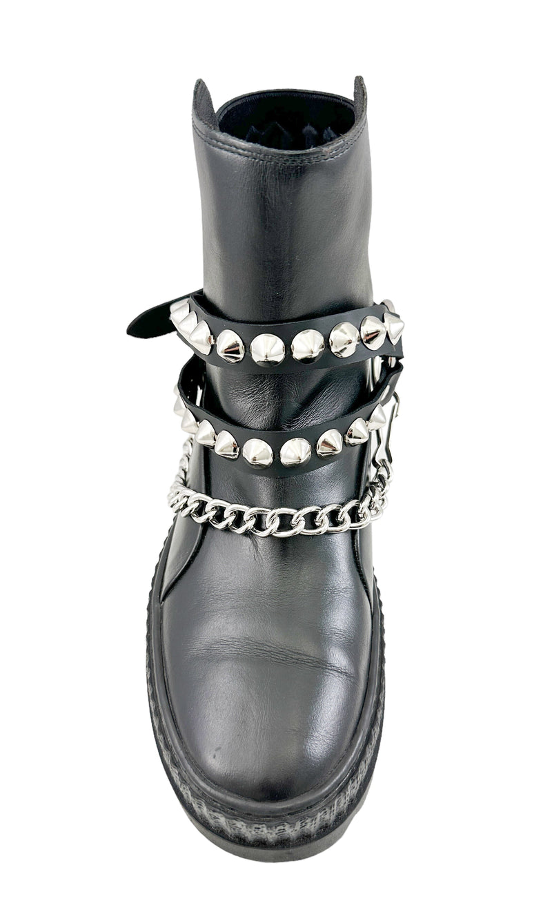 CONICAL  STUDDED  DOUBLE STRAP  BOOTSTRAP LEATHER