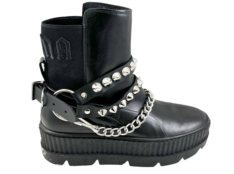 CONICAL  STUDDED  DOUBLE STRAP  BOOTSTRAP LEATHER