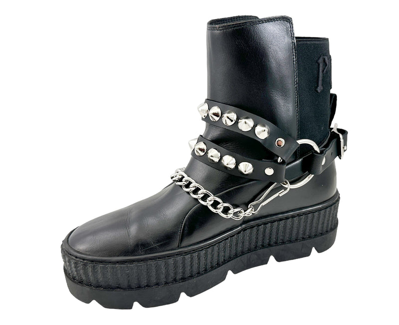 CONICAL  STUDDED  DOUBLE STRAP  BOOTSTRAP LEATHER