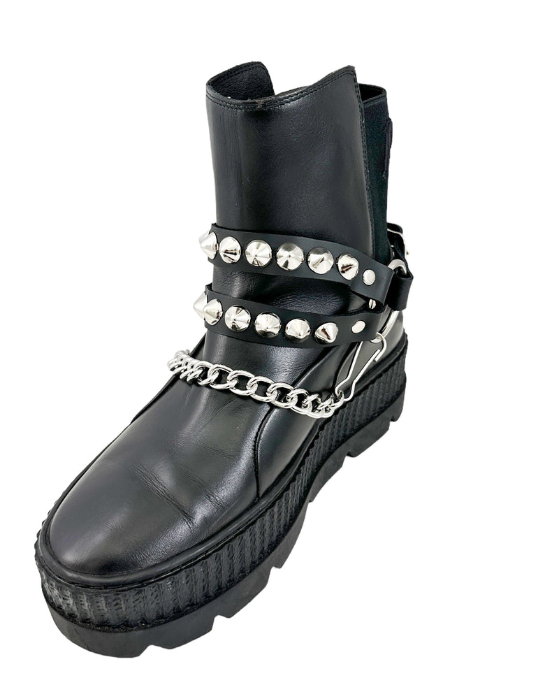 CONICAL  STUDDED  DOUBLE STRAP  BOOTSTRAP LEATHER