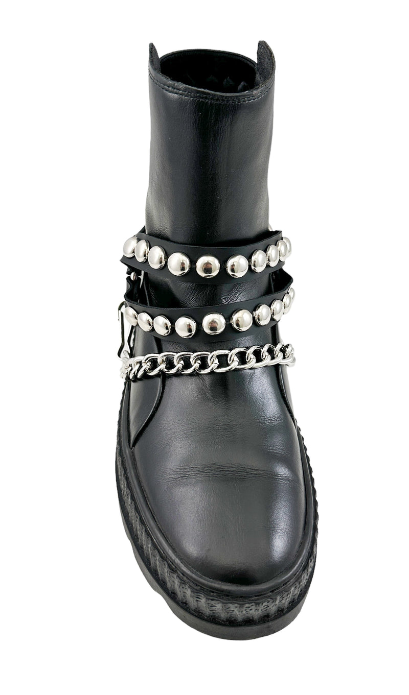 ROUND   STUDDED  DOUBLE STRAP  BOOTSTRAP LEATHER