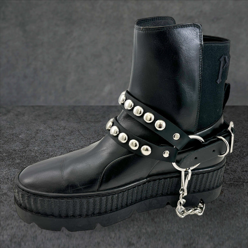 ROUND   STUDDED  DOUBLE STRAP  BOOTSTRAP LEATHER