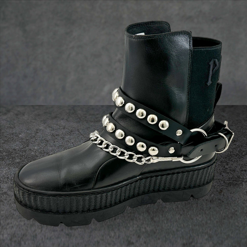 ROUND   STUDDED  DOUBLE STRAP  BOOTSTRAP LEATHER