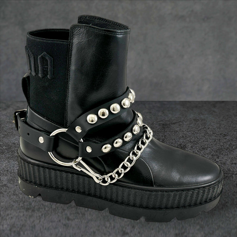 ROUND   STUDDED  DOUBLE STRAP  BOOTSTRAP LEATHER