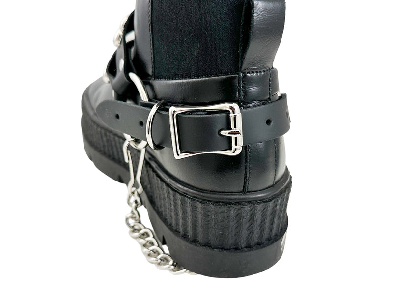 ROUND   STUDDED  DOUBLE STRAP  BOOTSTRAP LEATHER