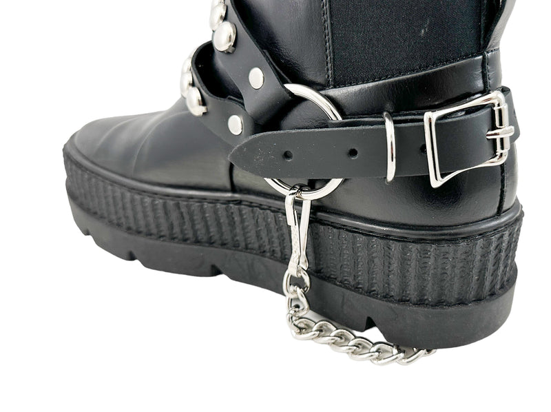 ROUND   STUDDED  DOUBLE STRAP  BOOTSTRAP LEATHER