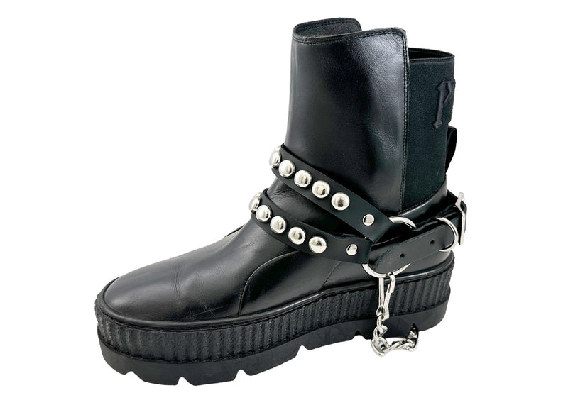 ROUND   STUDDED  DOUBLE STRAP  BOOTSTRAP LEATHER