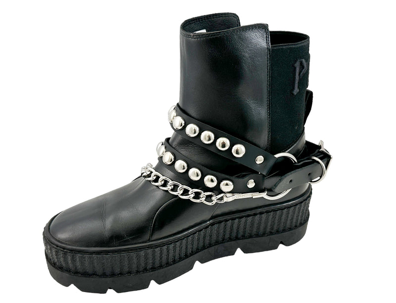 ROUND   STUDDED  DOUBLE STRAP  BOOTSTRAP LEATHER