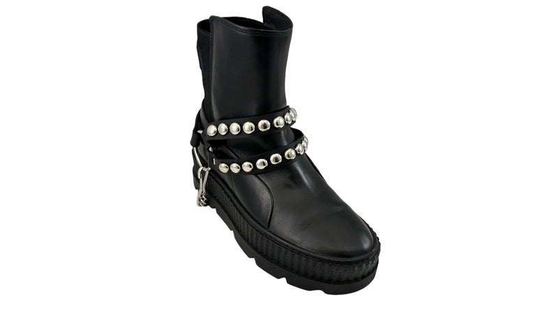 ROUND   STUDDED  DOUBLE STRAP  BOOTSTRAP LEATHER