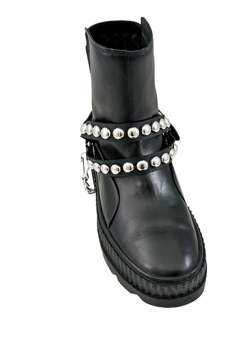 ROUND   STUDDED  DOUBLE STRAP  BOOTSTRAP LEATHER