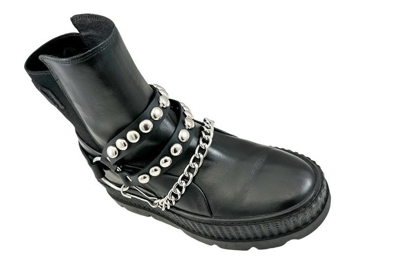 ROUND   STUDDED  DOUBLE STRAP  BOOTSTRAP LEATHER