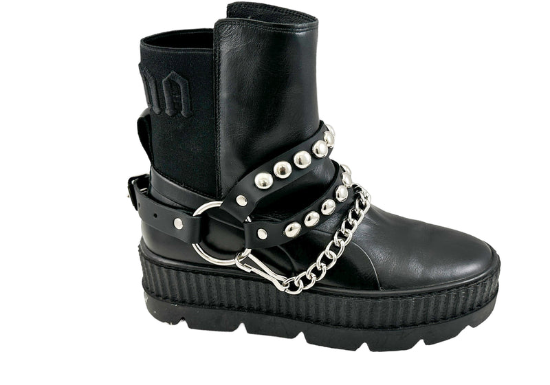 ROUND   STUDDED  DOUBLE STRAP  BOOTSTRAP LEATHER