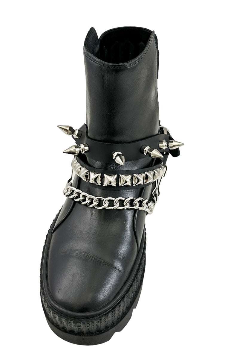 STUDDED SPIKE XL DOUBLE STRAP  BOOTSTRAP LEATHER