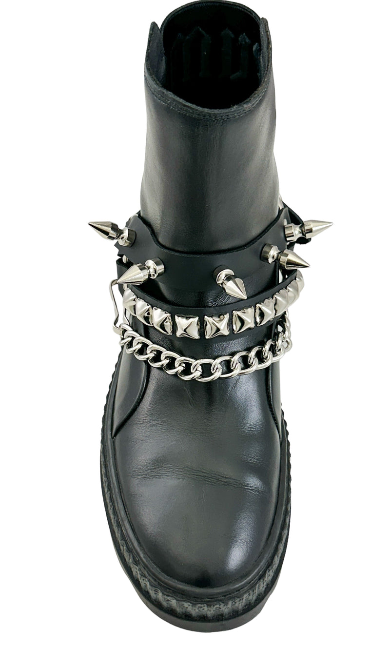 STUDDED SPIKE XL DOUBLE STRAP  BOOTSTRAP LEATHER