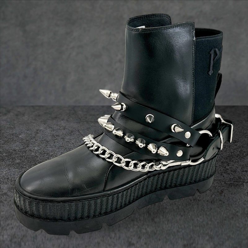 UK77 STUDDED SPIKE XL DOUBLE STRAP  BOOTSTRAP LEATHER