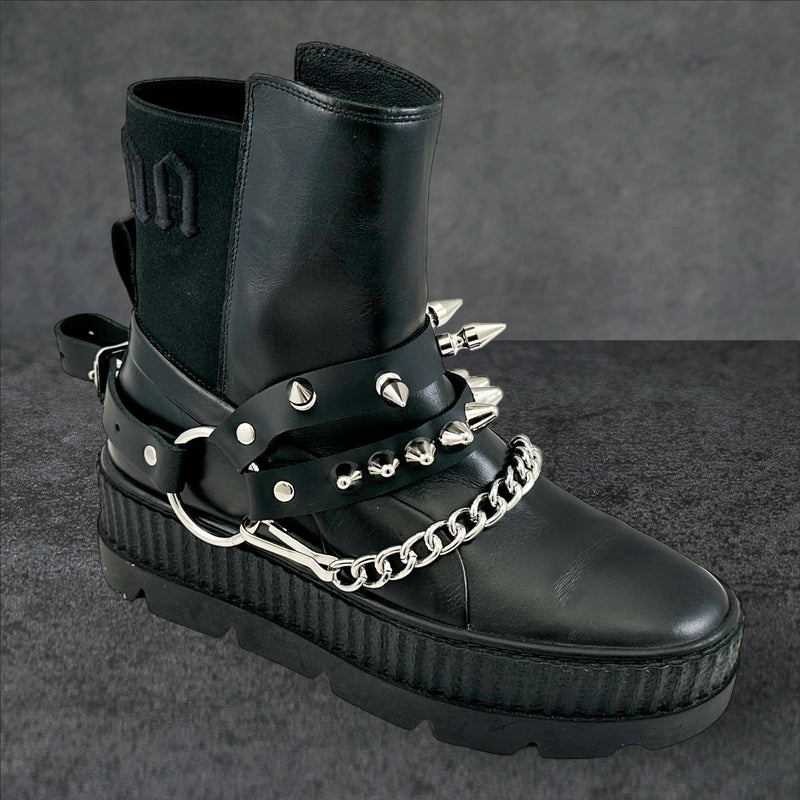 UK77 STUDDED SPIKE XL DOUBLE STRAP  BOOTSTRAP LEATHER