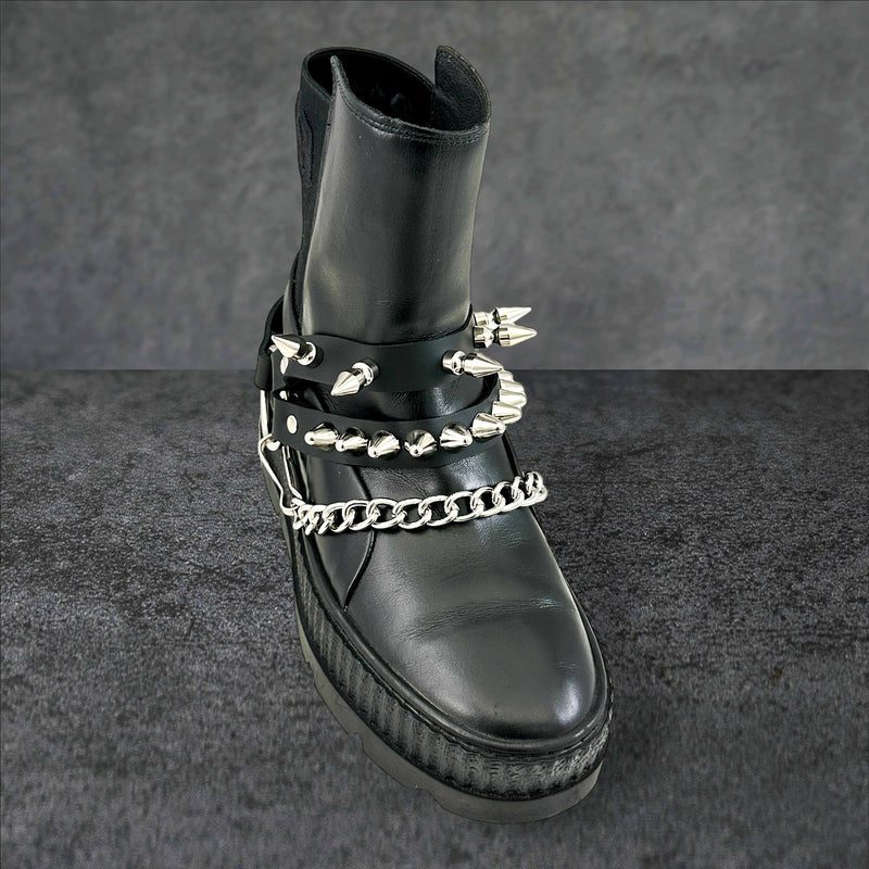 UK77 STUDDED SPIKE XL DOUBLE STRAP  BOOTSTRAP LEATHER