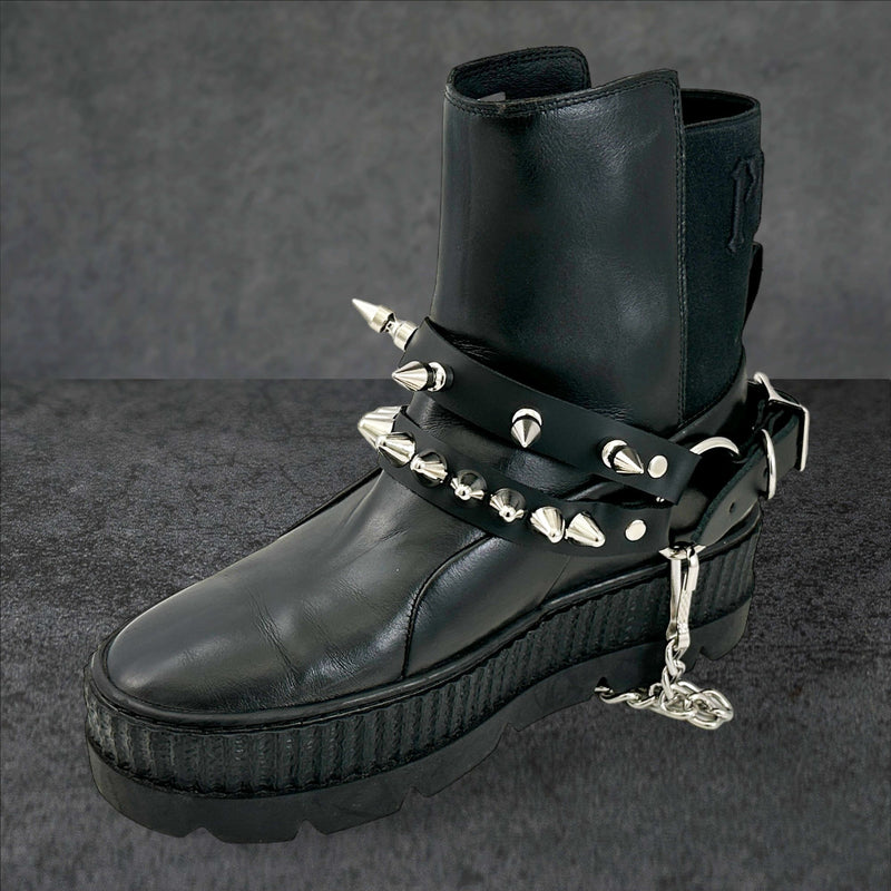 UK77 STUDDED SPIKE XL DOUBLE STRAP  BOOTSTRAP LEATHER