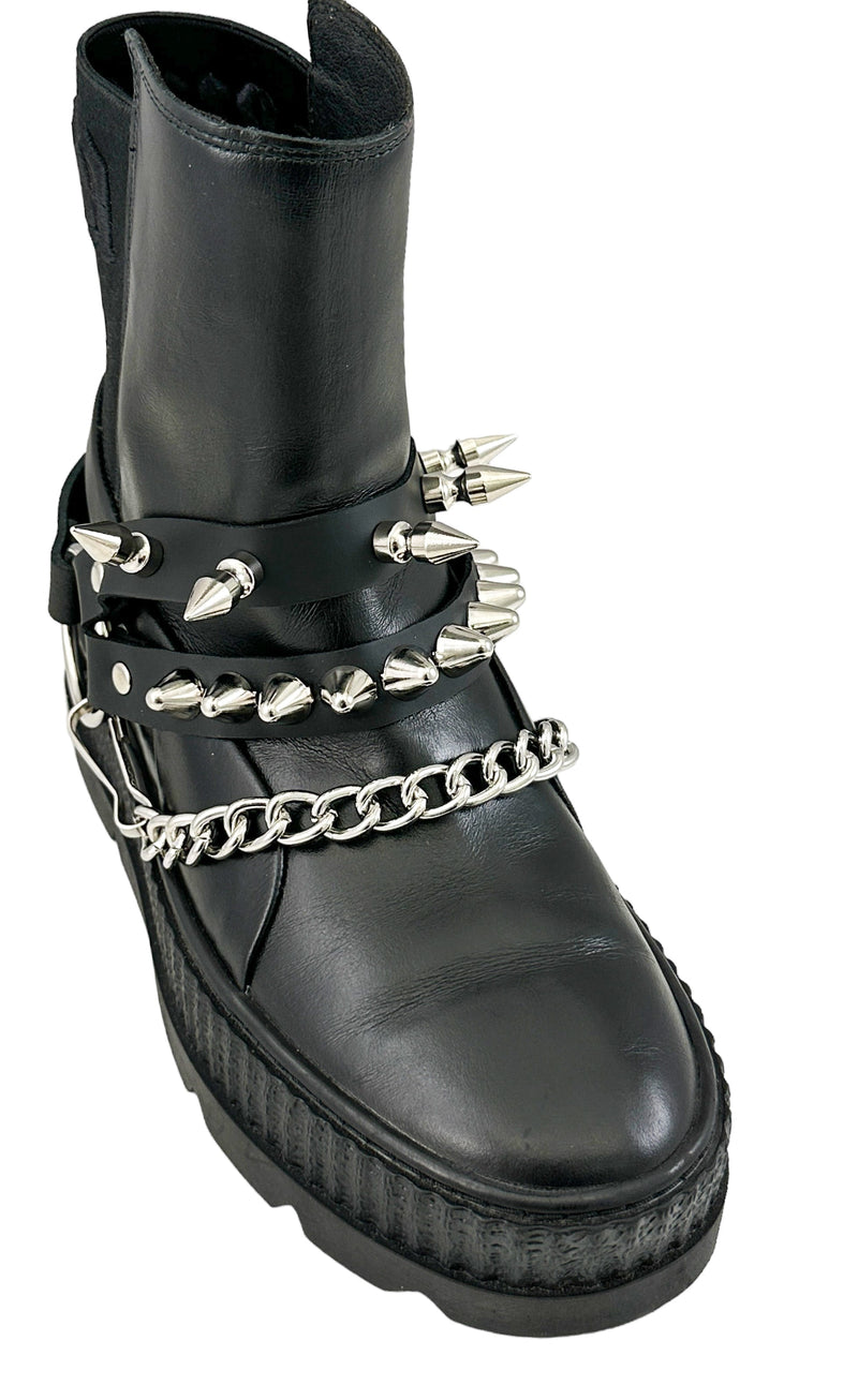 UK77 STUDDED SPIKE XL DOUBLE STRAP  BOOTSTRAP LEATHER