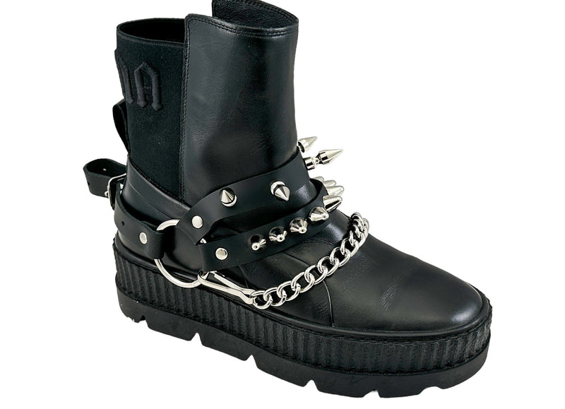 UK77 STUDDED SPIKE XL DOUBLE STRAP  BOOTSTRAP LEATHER