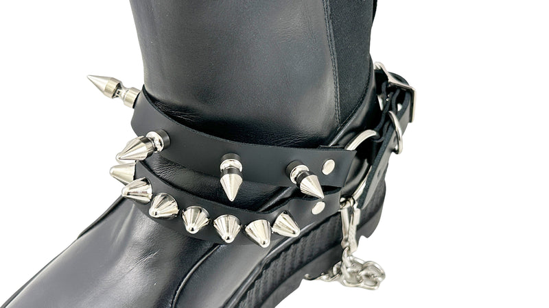 UK77 STUDDED SPIKE XL DOUBLE STRAP  BOOTSTRAP LEATHER