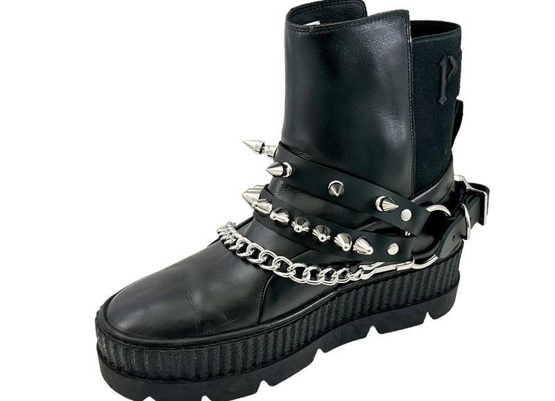 UK77 STUDDED SPIKE XL DOUBLE STRAP  BOOTSTRAP LEATHER