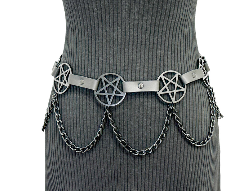 Pentagram Link Belt With Chain Black Penta