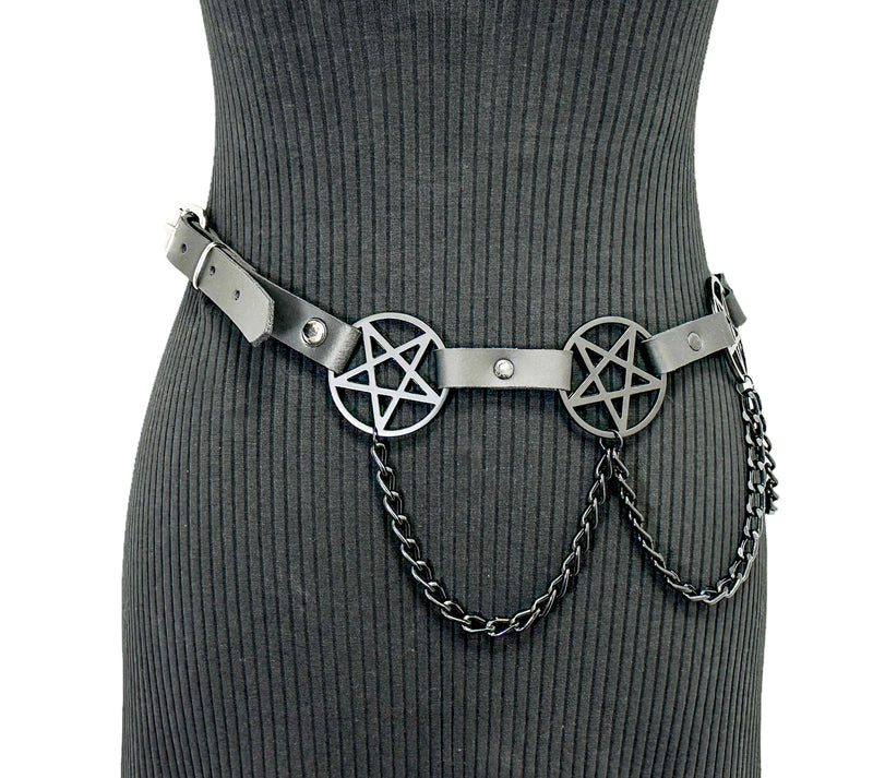 Pentagram Link Belt With Chain Black Penta